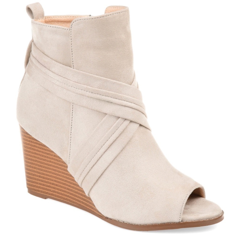 Journee Collection 3.3” Wedge Booties Size 9.5 Taupe Faux Suede